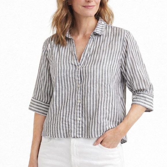 J. Crew Tops - J.Crew Women’s Grey Blue Striped Cotton Button Front Blouse Shirt Small